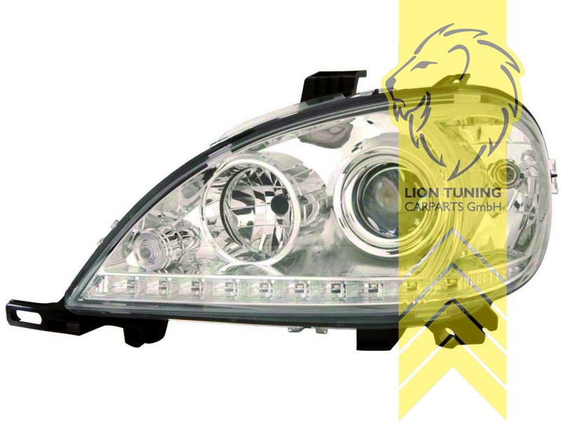 Liontuning - Tuningartikel für Ihr Auto  Lion Tuning Carparts GmbH TFL  Optik Scheinwerfer Mercedes Benz W163 ML M-Klasse LED Tagfahrlicht chrom