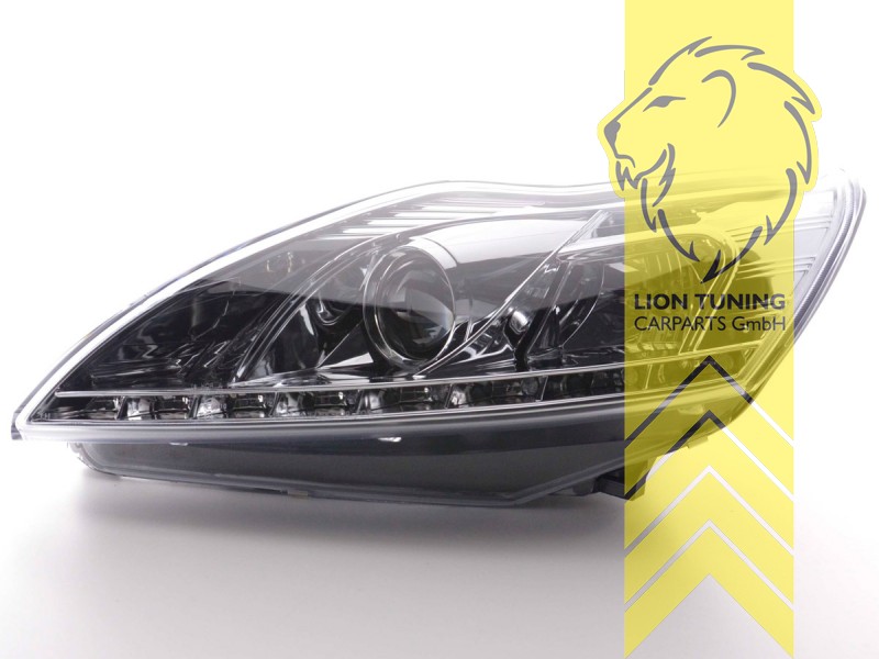Liontuning - Tuningartikel für Ihr Auto  Lion Tuning Carparts GmbH TFL  Optik Scheinwerfer Ford Focus 2 Facelift LED Tagfahrlicht chrom