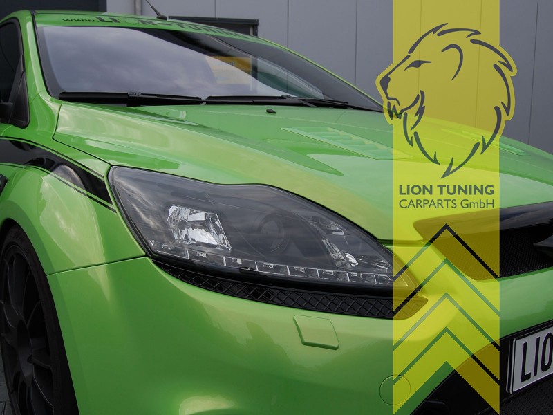 Liontuning - Tuningartikel für Ihr Auto  Lion Tuning Carparts GmbH TFL  Optik Scheinwerfer Ford Focus 2 Facelift LED Tagfahrlicht chrom