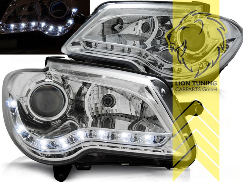 Halogen, chrom, Abblendlicht und Fernlicht in einer Linse H7, Blinkerbirnen BAU15S, elektrisch verstellbar - Stellmotor integriert, Eintragungsfrei / mit E-Prüfzeichen