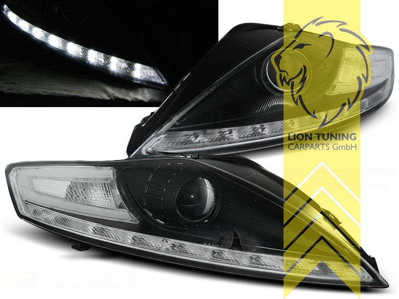 Halogen, schwarz, Abblendlicht und Fernlicht in einer Linse H9, Blinkerbirnen BAU15S, elektrisch verstellbar - Stellmotor wird vom Original übernommen, Eintragungsfrei / mit E-Prüfzeichen