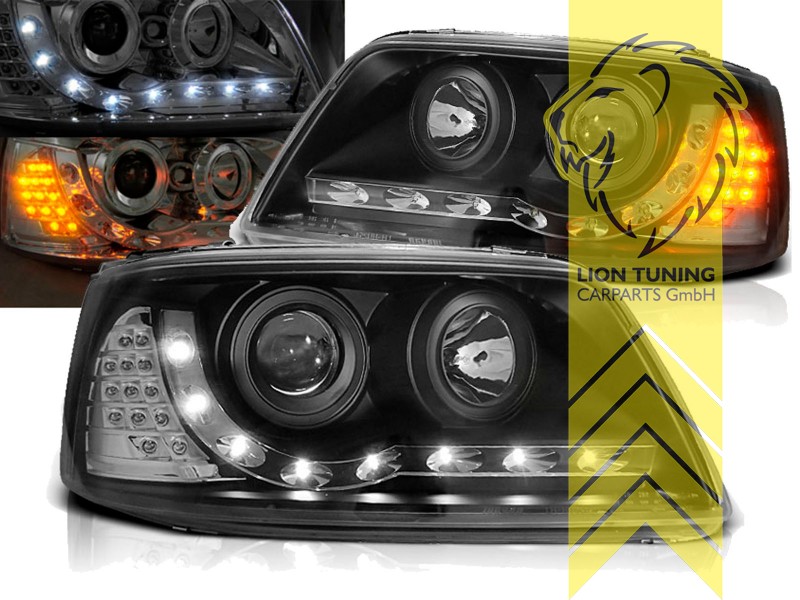 Liontuning - Tuningartikel für Ihr Auto  Lion Tuning Carparts GmbH TFL  Optik Scheinwerfer VW T5 Bus Transporter Multivan LED Tagfahrlicht schwarz