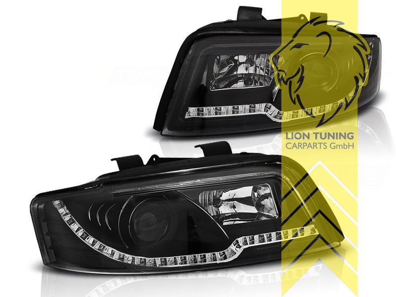 Liontuning - Tuningartikel für Ihr Auto  Lion Tuning Carparts GmbH TFL  Optik Scheinwerfer Audi A4 B6 8E LED Tagfahrlicht Limousine Avant schwarz