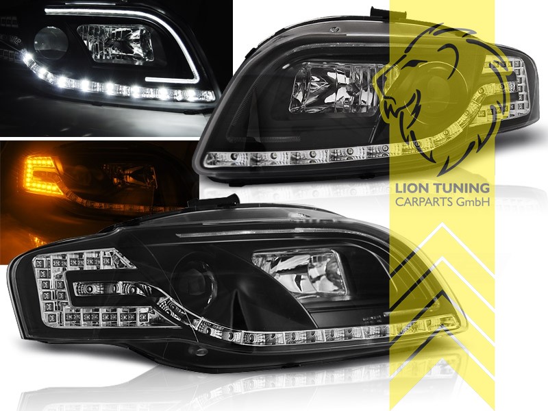 Liontuning - Tuningartikel für Ihr Auto  Lion Tuning Carparts GmbH TFL  Optik Scheinwerfer Audi A4 B7 8E LED Tagfahrlicht Limousine Avant schwarz