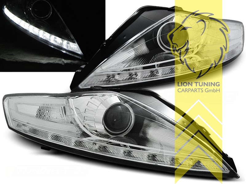 Liontuning - Tuningartikel für Ihr Auto  Lion Tuning Carparts GmbH TFL  Optik Scheinwerfer Ford Mondeo 4 Limousine Turnier LED Tagfahrlicht chrom