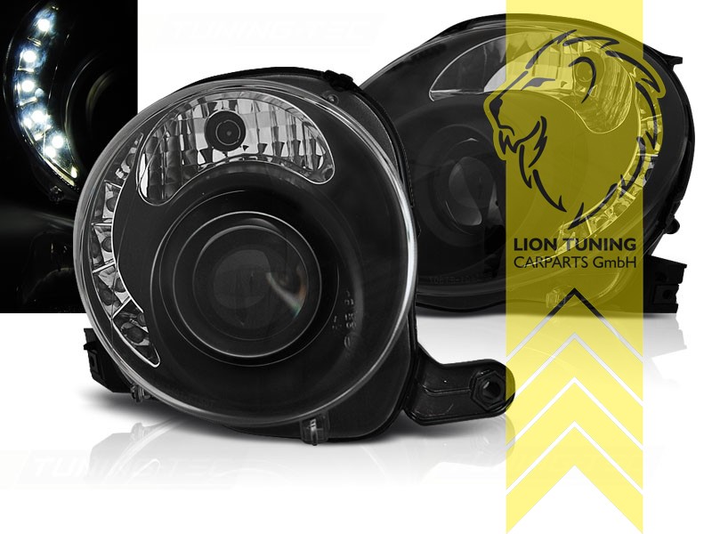 Halogen, schwarz, Abblendlicht und Fernlicht in einer Linse H7, elektrisch verstellbar - Stellmotor wird vom Original übernommen, Eintragungsfrei / mit E-Prüfzeichen