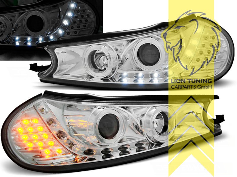 mit LED Blinker, Halogen, chrom, Abblendlicht H1 / Fernlicht H1, elektrisch verstellbar - Stellmotor wird vom Original übernommen, Eintragungsfrei / mit E-Prüfzeichen