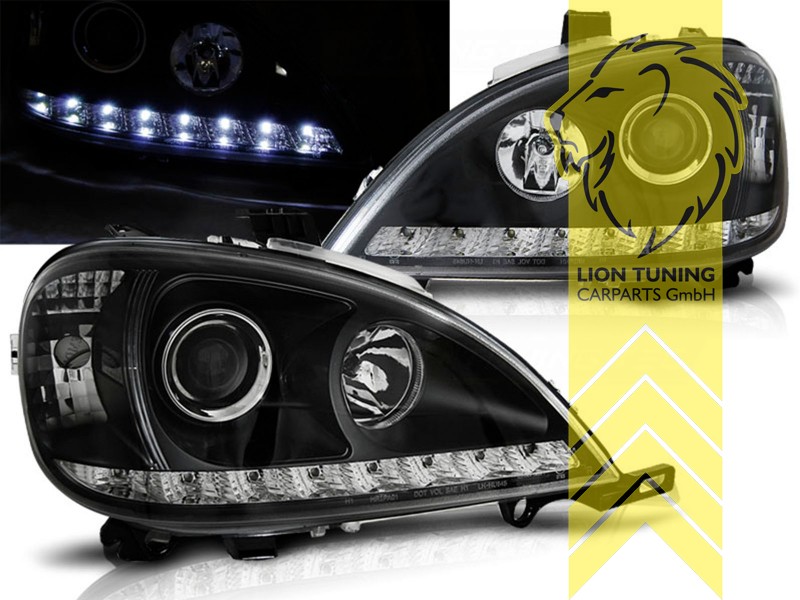 Halogen, schwarz, Abblendlicht H1 / Fernlicht H1, elektrisch verstellbar - Stellmotor wird vom Original übernommen, Eintragungsfrei / mit E-Prüfzeichen