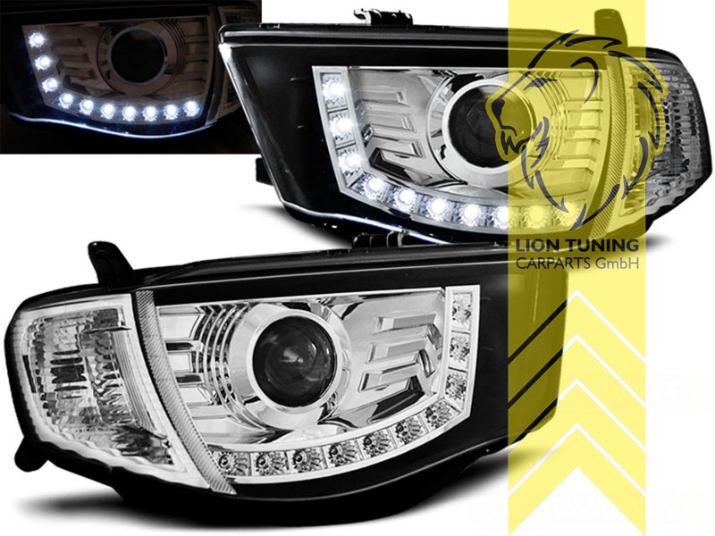 Halogen, chrom, Abblendlicht und Fernlicht in einer Linse H7, elektrisch verstellbar - Stellmotor wird vom Original übernommen, Eintragungsfrei / mit E-Prüfzeichen