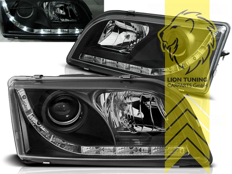 Halogen, schwarz, Abblendlicht H1 / Fernlicht H1, elektrisch verstellbar - Stellmotor wird vom Original übernommen, Eintragungsfrei / mit E-Prüfzeichen