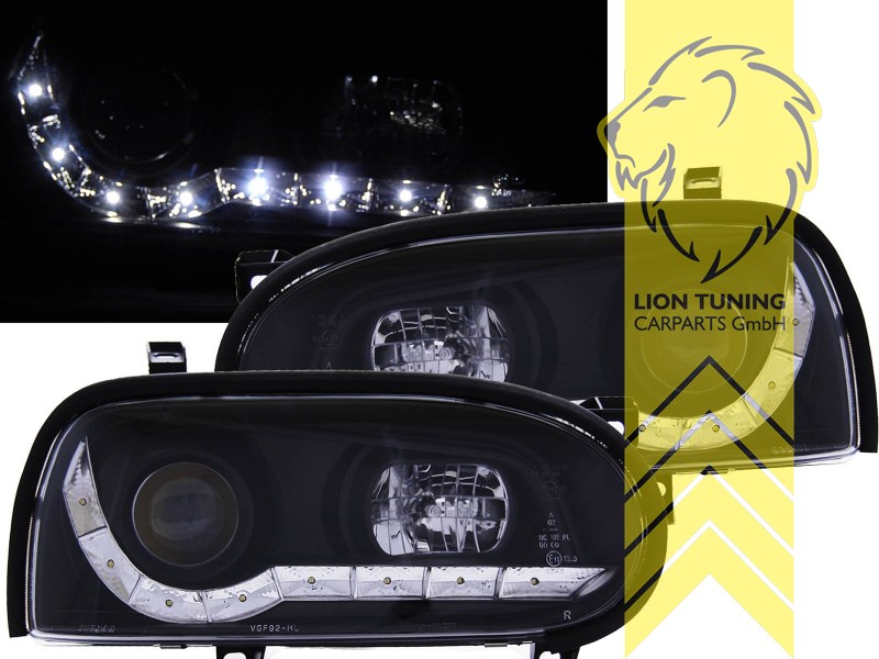 Liontuning - Tuningartikel für Ihr Auto  Lion Tuning Carparts GmbH TFL  Optik Scheinwerfer VW Golf 3 Limo Variant Cabrio LED Tagfahrlicht schwarz
