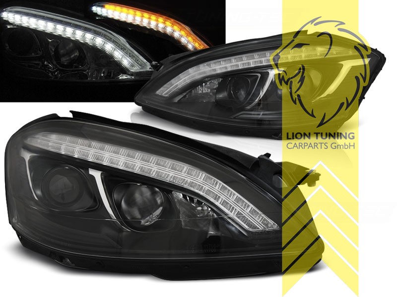 Liontuning - Tuningartikel für Ihr Auto  Lion Tuning Carparts GmbH TFL  Optik Scheinwerfer Mercedes Benz W221 S-Klasse LED Tagfahrlicht XENON  schwarz