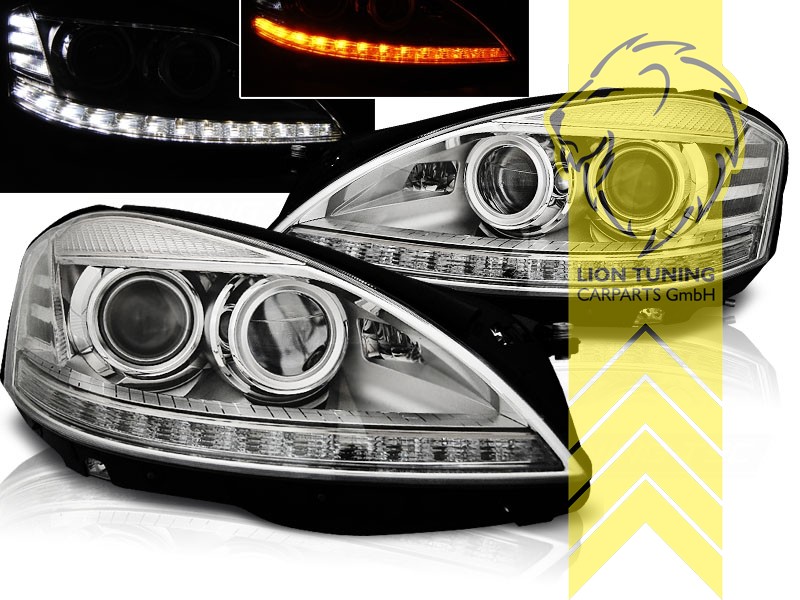 Liontuning - Tuningartikel für Ihr Auto  Lion Tuning Carparts GmbH TFL  Optik Scheinwerfer Mercedes Benz W221 S-Klasse LED Tagfahrlicht XENON