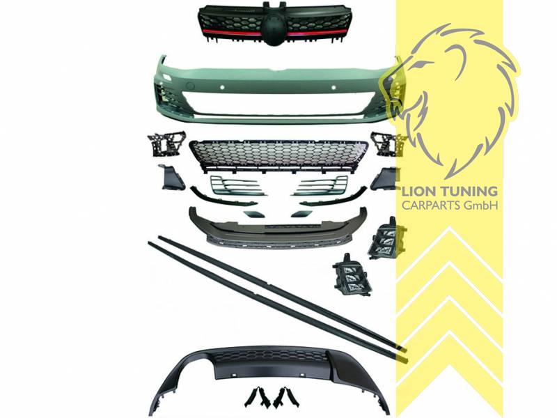 Liontuning - Tuningartikel für Ihr Auto  Lion Tuning Carparts GmbH  Stoßstangen Set Body Kit VW Golf 7 Limousine GTi Optik für PDC SRA
