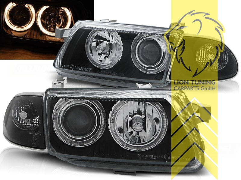 Halogen, schwarz, gelb Halogen, Abblendlicht H7 / Fernlicht H1, Blinkerbirnen BAU15S, elektrisch verstellbar - Stellmotor wird vom Original übernommen, Eintragungsfrei / mit E-Prüfzeichen