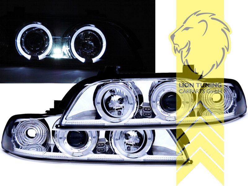 Halogen, chrom, weiß LED, Abblendlicht H1 / Fernlicht H1, Blinkerbirnen BAU15S, elektrisch verstellbar - Stellmotor integriert, Eintragungsfrei / mit E-Prüfzeichen