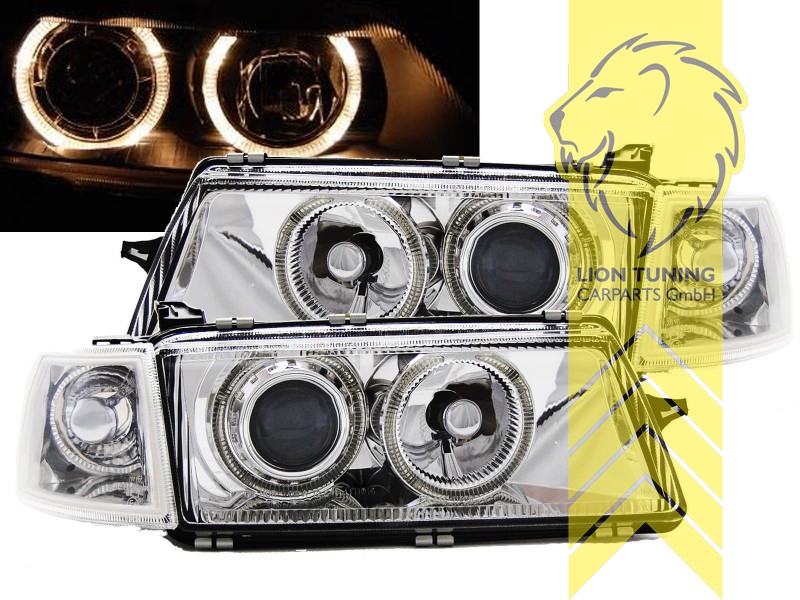 Halogen, chrom, gelb Halogen, Abblendlicht H7 / Fernlicht H7, Blinkerbirnen BAU15S, elektrisch verstellbar - Stellmotor wird vom Original übernommen, Eintragungsfrei / mit E-Prüfzeichen