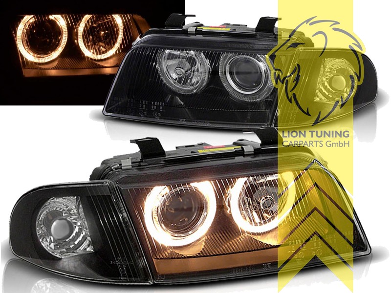Liontuning - Tuningartikel für Ihr Auto  Lion Tuning Carparts GmbH DEPO  Angel Eyes Scheinwerfer Audi A4 B5 8D Limousine Avant schwarz