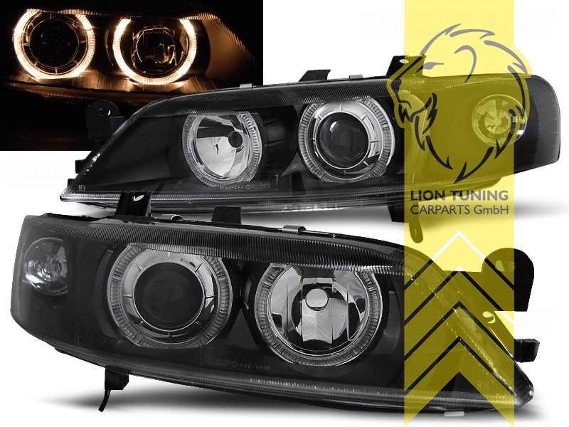 Halogen, schwarz, gelb Halogen, Abblendlicht H7 / Fernlicht H7, Blinkerbirnen BAU15S, elektrisch verstellbar - Stellmotor wird vom Original übernommen, Eintragungsfrei / mit E-Prüfzeichen