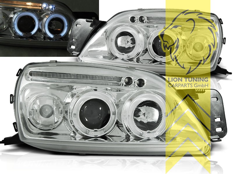 Halogen, chrom, weiß LED, Abblendlicht H1 / Fernlicht H1, Blinkerbirnen BAU15S, manuell verstellbar, Eintragungsfrei / mit E-Prüfzeichen