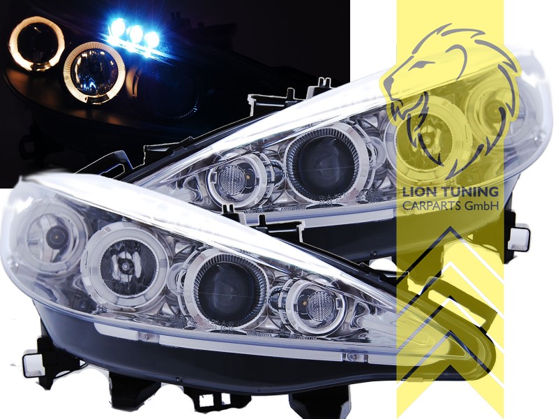 Halogen, chrom, gelb LED, nicht für Fahrzeuge mit Kurvenlicht, Abblendlicht H1 / Fernlicht H1, Blinkerbirnen BAU15S, elektr. verstellbar - Motor muss separat bestellt werden (MHC01), Eintragungsfrei / mit E-Prüfzeichen