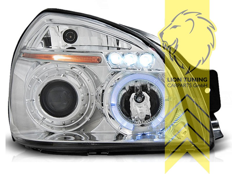 Scheinwerfer Set für Hyundai Tucson Bj 05-10 klarglas/chrom Angel Eyes H1+H1