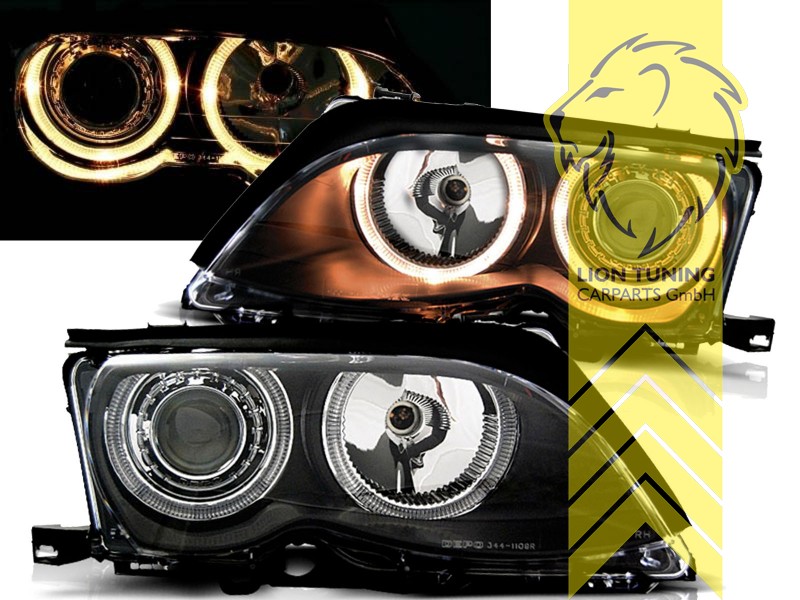 Scheinwerfer Set Angel Eyes BMW 3er Coupe Typ E46 03-05 schwarz, Scheinwerfer, Fahrzeugbeleuchtung, Auto Tuning