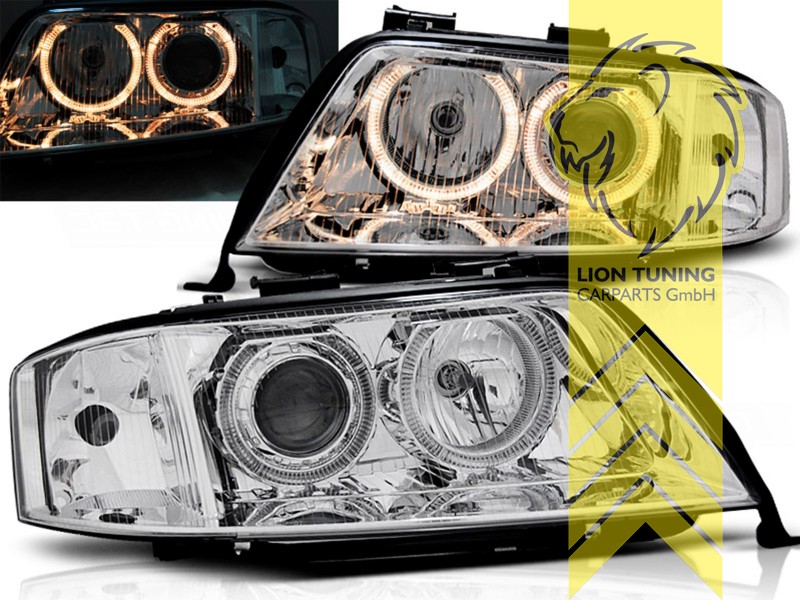 Xenon, HID, chrom, gelb Halogen, für Fahrzeuge mit Original Xenon, Abblendlicht D2S / Fernlicht H7, Blinkerbirnen BAU15S, elektrisch verstellbar - Stellmotor wird vom Original übernommen, Eintragungsfrei / mit E-Prüfzeichen