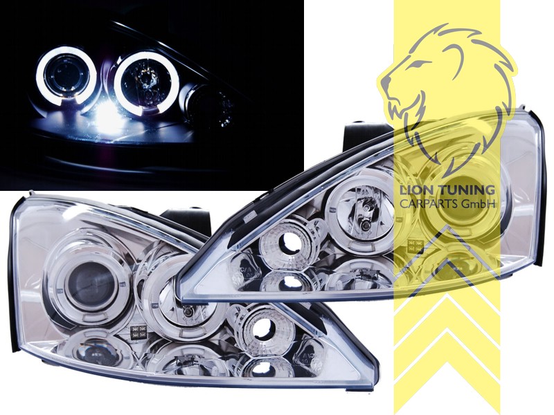 Halogen, chrom, weiß LED, Abblendlicht H1 / Fernlicht H1, Blinkerbirnen BAU15S, elektrisch verstellbar - Stellmotor wird vom Original übernommen, Eintragungsfrei / mit E-Prüfzeichen