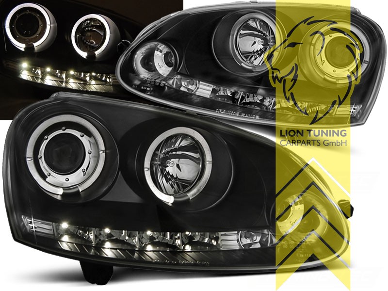 Liontuning - Tuningartikel für Ihr Auto  Lion Tuning Carparts GmbH CCFL  Angel Eyes Scheinwerfer VW Golf 5 Limousine Variant schwarz LED