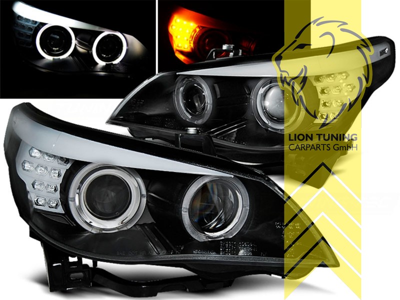 Liontuning - Tuningartikel für Ihr Auto  Lion Tuning Carparts GmbH CCFL  Angel Eyes Scheinwerfer BMW E60 Limousine E61 Touring schwarz XENON D1S
