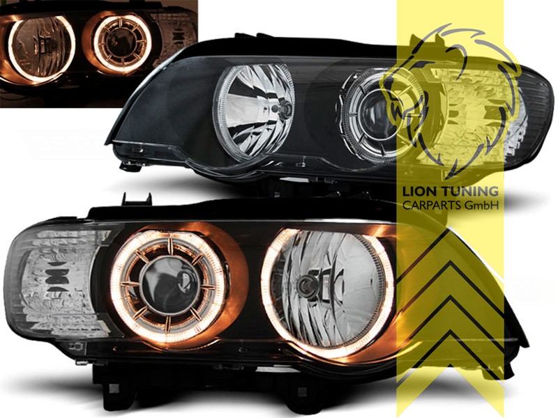 Xenon, HID, schwarz, gelb Halogen, für Fahrzeuge mit Original Xenon, Abblendlicht D2S / Fernlicht H7, Blinkerbirnen BAU15S, elektrisch verstellbar - Stellmotor integriert, Eintragungsfrei / mit E-Prüfzeichen