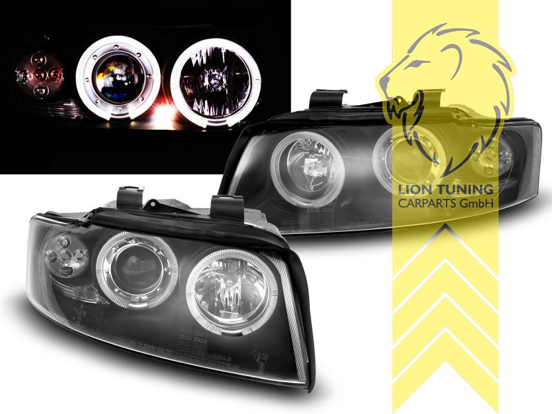 Halogen, schwarz, weiß CCFL, Abblendlicht H1 / Fernlicht H1, Blinkerbirnen BAU15S, elektrisch verstellbar - Stellmotor wird vom Original übernommen, Nicht für Fahrzeuge mit PDC vorne geeignet, Eintragungsfrei / mit E-Prüfzeichen