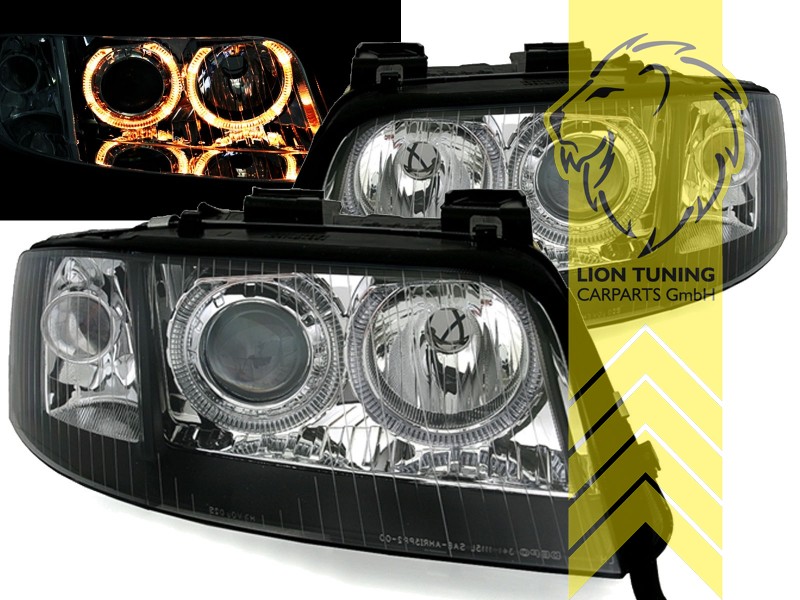 Xenon, HID, schwarz, gelb Halogen, Abblendlicht D2S / Fernlicht H7, Blinkerbirnen BAU15S, elektrisch verstellbar - Stellmotor wird vom Original übernommen, Eintragungsfrei / mit E-Prüfzeichen