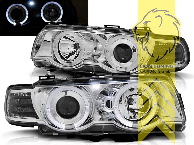 Xenon, HID, chrom, weiß LED, Abblendlicht D2S / Fernlicht H1 (D2S Birne nicht im Lieferumfang), elektrisch verstellbar - Stellmotor integriert, Eintragungsfrei / mit E-Prüfzeichen