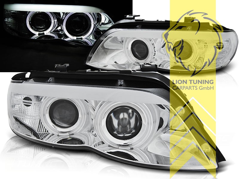 Xenon, HID, chrom, weiß LED, Abblendlicht D2S / Fernlicht H7, elektrisch verstellbar - Stellmotor wird vom Original übernommen, Eintragungsfrei / mit E-Prüfzeichen