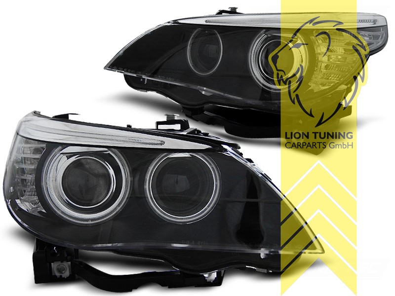 Liontuning - Tuningartikel für Ihr Auto  Lion Tuning Carparts GmbH CCFL  Angel Eyes Scheinwerfer BMW E60 Limousine E61 Touring schwarz XENON