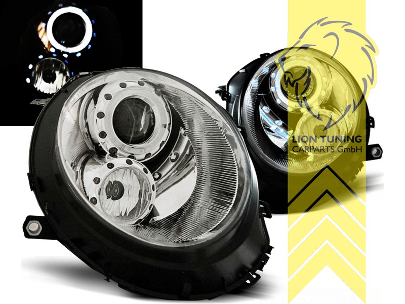 Halogen, chrom, weiß LED, Abblendlicht und Fernlicht in einer Linse H9, elektrisch verstellbar - Stellmotor integriert, für Fahrzeuge ohne SRA, Eintragungsfrei / mit E-Prüfzeichen