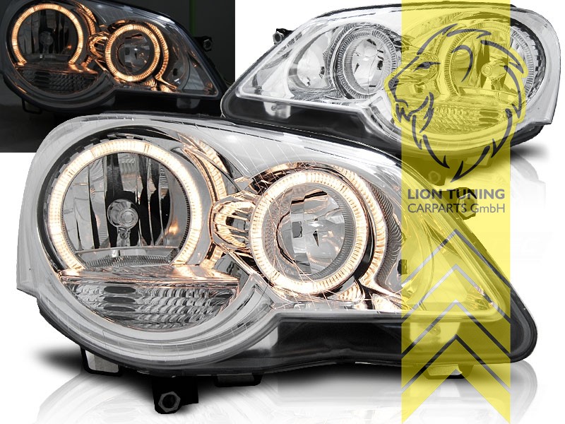 Halogen, chrom, gelb Halogen, Abblendlicht H7 / Fernlicht H1, elektrisch verstellbar - Stellmotor integriert, Eintragungsfrei / mit E-Prüfzeichen