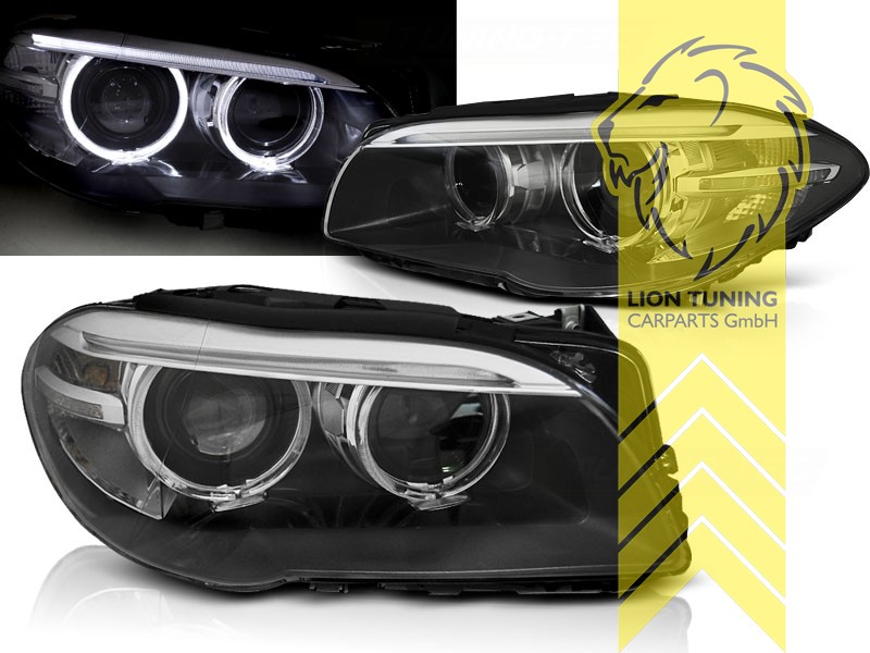 Liontuning - Tuningartikel für Ihr Auto  Lion Tuning Carparts GmbH  Scheinwerfer echtes TFL BMW F10 F11 LED Tagfahrlicht schwarz Bi-XENON