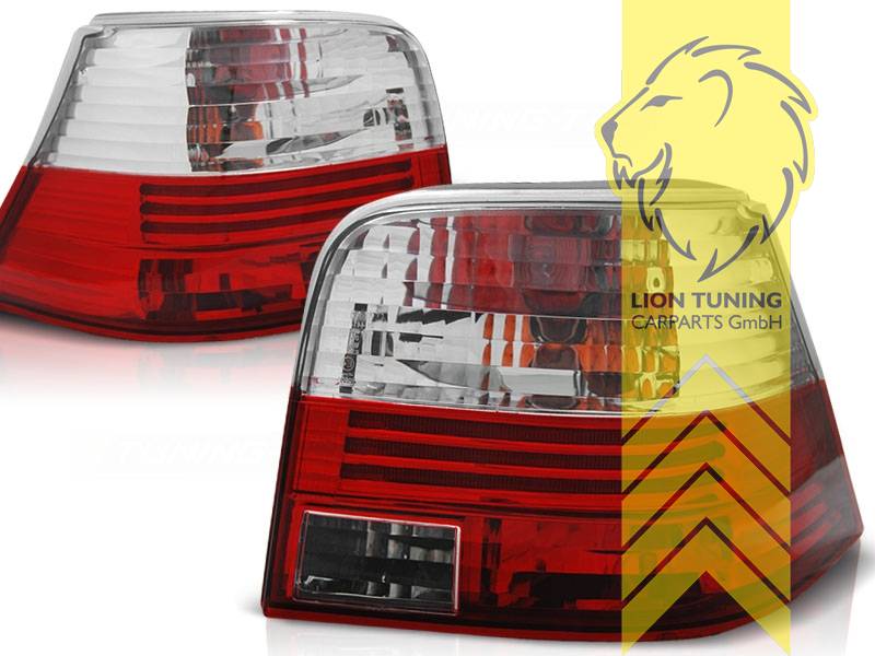 Liontuning - Tuningartikel für Ihr Auto  Lion Tuning Carparts GmbH Rückleuchten  VW Golf 4 rot weiss chrom