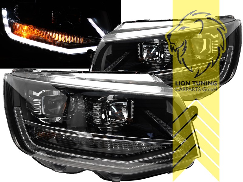 Scheinwerfer Set 3D H7 H1 + LED Tagfahrlicht für VW T6 Bj. 15->> Klarglas  schwarz