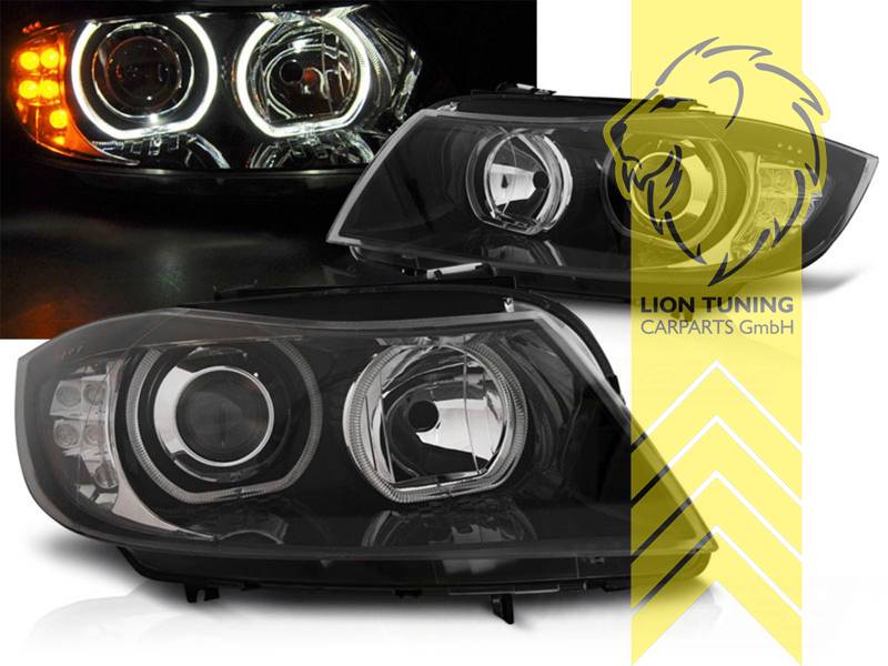 Liontuning - Tuningartikel für Ihr Auto  Lion Tuning Carparts GmbH DEPO Angel  Eyes Scheinwerfer BMW E90 Limousine E91 Touring schwarz
