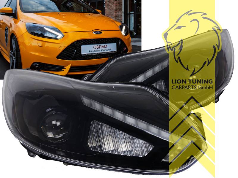 Liontuning - Tuningartikel für Ihr Auto  Lion Tuning Carparts GmbH  Scheinwerfer echtes TFL OSRAM XENARC LEDriving D8S Ford Focus 3 2011-2014  Tagfahrlicht schwarz