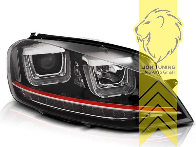 Liontuning - Tuningartikel für Ihr Auto  Lion Tuning Carparts GmbH  Scheinwerfer echtes TFL VW Golf 7 Limousine Variant R Optik schwarz