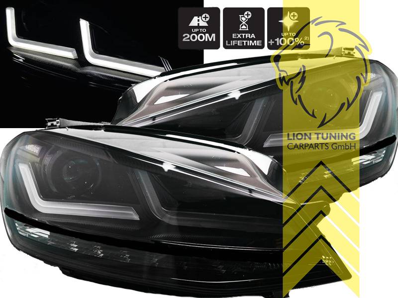 Liontuning - Tuningartikel für Ihr Auto  Lion Tuning Carparts GmbH  Scheinwerfer echtes TFL OSRAM XENARC LEDriving VW Golf 7 Limousine Variant Tagfahrlicht  schwarz LEDHL104-BK