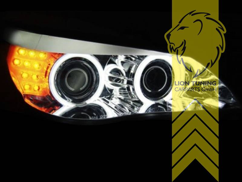 LED Angel Eyes Scheinwerfer Set H7/H7 schwarz für BMW E60/E61 03-07, Für BMW  E60 61, Für BMW 5er, Für BMW, Beleuchtung