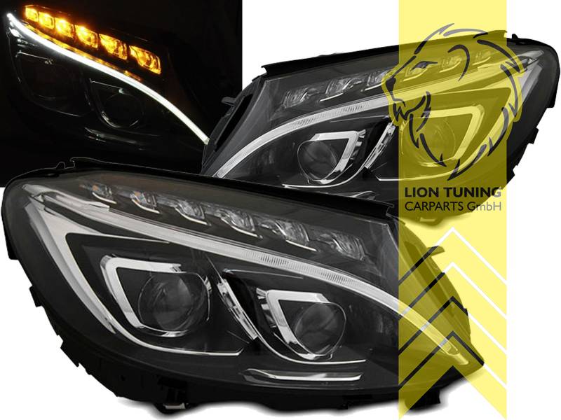 schwarz, passend für Fahrzeuge mit Original Halogen Scheinwerfern, LED Abblendlicht / LED Fernlicht, elektrisch verstellbar - Stellmotor integriert, mit LED Blinker, Eintragungsfrei / mit E-Prüfzeichen, Eintragungsfrei / mit R87 Zulassung als Tagfahrlicht