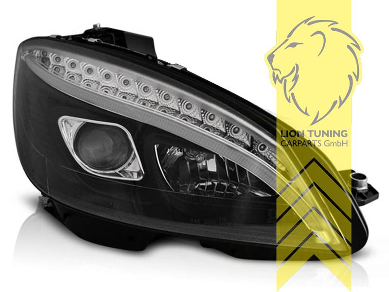 Liontuning - Tuningartikel für Ihr Auto  Lion Tuning Carparts GmbH TFL  Optik Scheinwerfer Mercedes Benz W204 S204 C-Klasse LED Tagfahrlicht schwarz