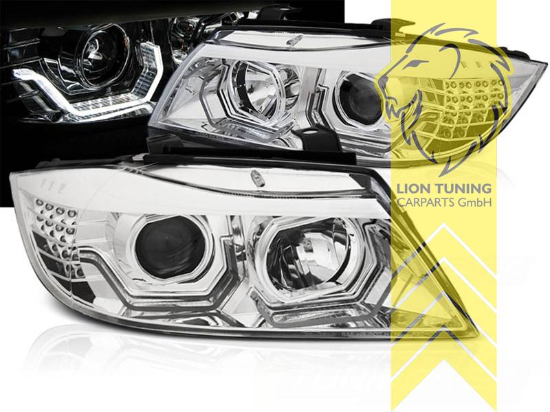 mit LED Blinker, Halogen, chrom, weiß LED, Abblendlicht H7 / Fernlicht H7, elektrisch verstellbar - Stellmotor wird vom Original übernommen, Eintragungsfrei / mit E-Prüfzeichen